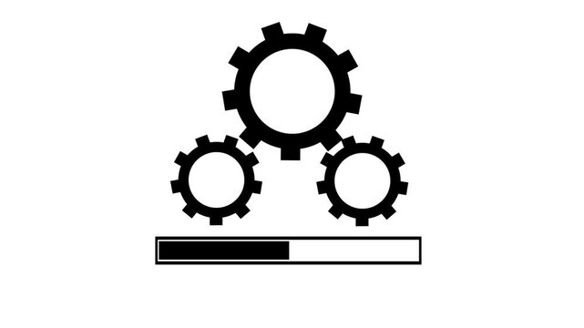 Gears and progress bar fill across four frames of animation