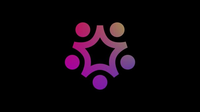 Gradient pentagon five people community unity network symbol 4k motion video