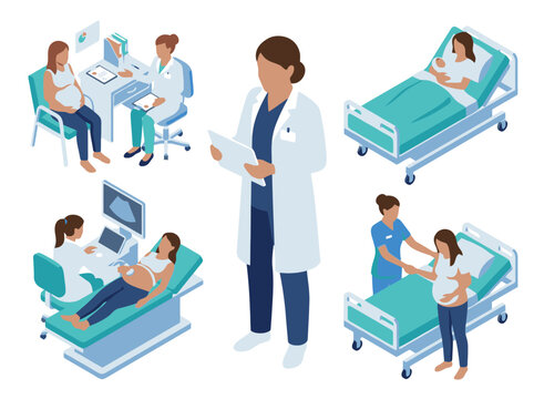 Obstetrics and Gynecology Care Team Assisting Pregnant Women in Clinic