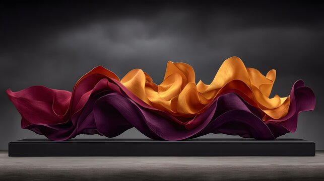 waves folding into layered sculptural forms, turquoise, orange, magenta, yellow, purple, and coral gradients, dynamic contemporary backdrop
