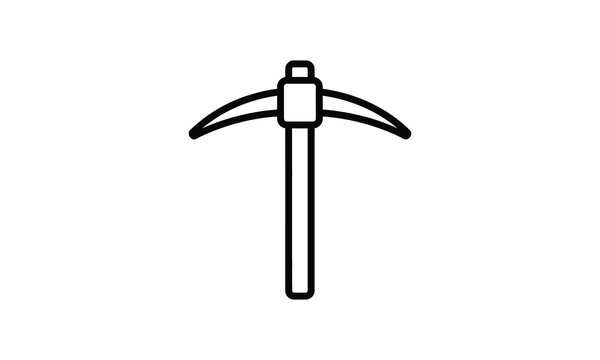 Minimalist vector line art icon of a mining pickaxe tool isolated on white background
