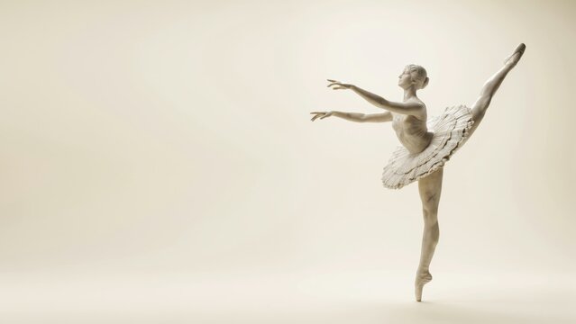 Graceful ballerina performing classical dance pose, elegant female ballet dancer in tutu, minimalist performance art studio portrait