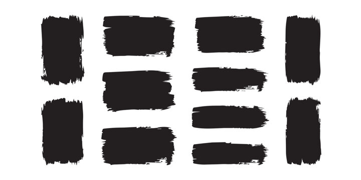 Black Ink Brush Stroke Banners and Grunge Text Box Frames Vector Set