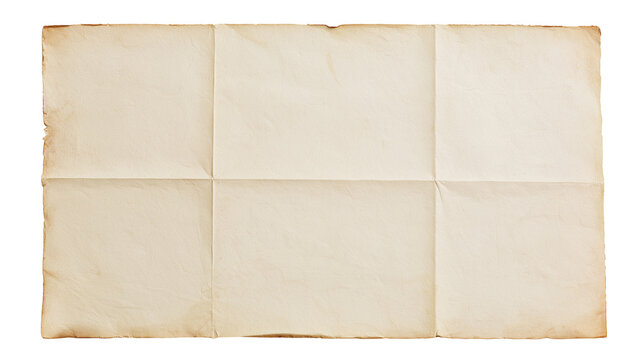 Blank old vintage folded parchment paper map isolated on transparent background