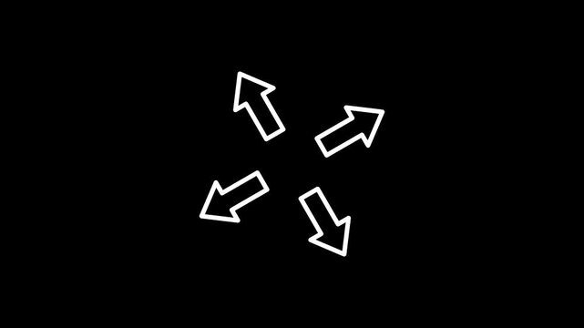 Animated Four Way Expand Fullscreen Arrows Icon Modern Directional Motion Graphic on Black Background