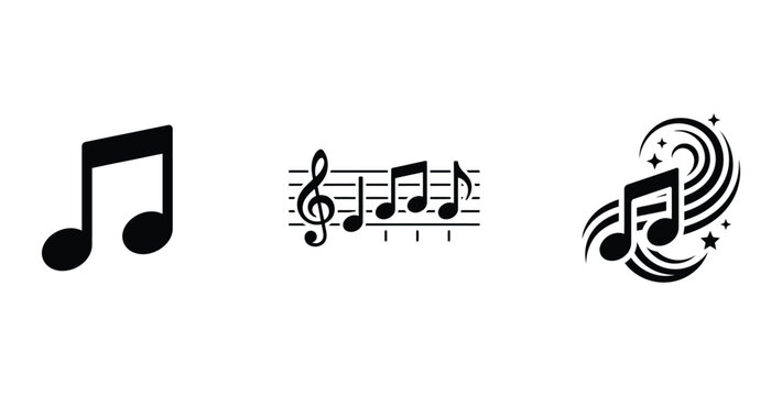 musical note icons featuring modern and traditional designs isolated on transparent background