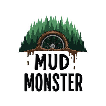 Mud Monster Logo with Forest and Tire.