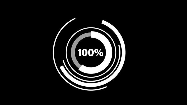 Hundred percent number circle pie diagram chart animated on transparent background. pie chart animated video with 100 percent with futuristic Hud. Animation of 0 to 100 percent number counting.