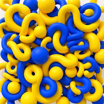 Abstract composition of twisted yellow blue