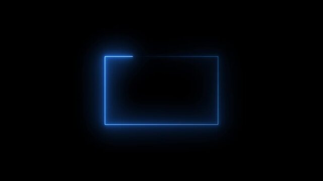 Blue color neon line glowing rectangle on black background. background animation rectangle shape.