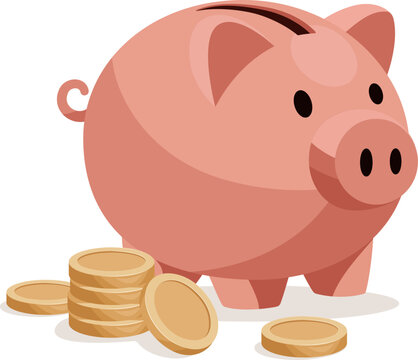 Piggy bank with coins for saving money, personal finance, budgeting and financial planning