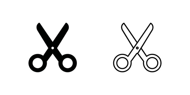 Classic metal office scissors vector icons on a gray grid background.