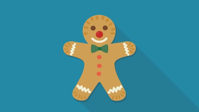 Animated gingerbread man jumping with joy representing festive holiday celebration, sweet Christmas baking, and winter seasonal cheer. (loopable)