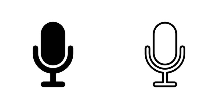 Microphone solid and outline icon audio equipment for media production.
