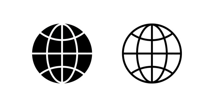 Globe network icons displaying planet earth grids on isolated backdrops.