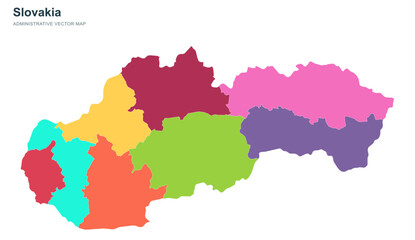 Fototapeta premium Slovakia administrative vector map showcasing colorful regional districts.