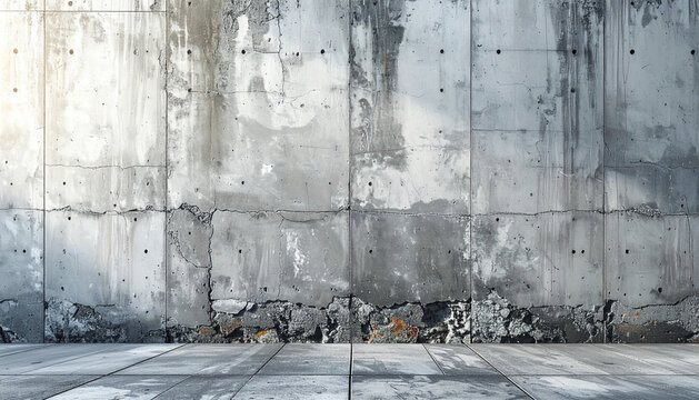Grey concrete wall background with rough realistic surface fine cracks stains and even light generative AI