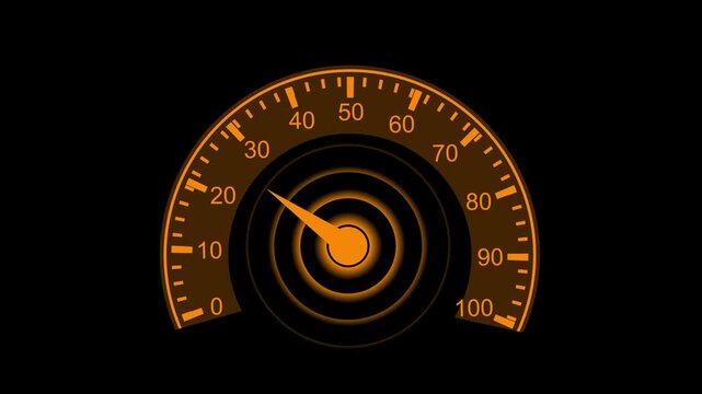 Car speedometer at high-speed animation, Circular car speedometer showing about 100 mph animated. Car speedometer dashboard. Futuristic dashboard meter animation, Digital speedometer animation. 4k