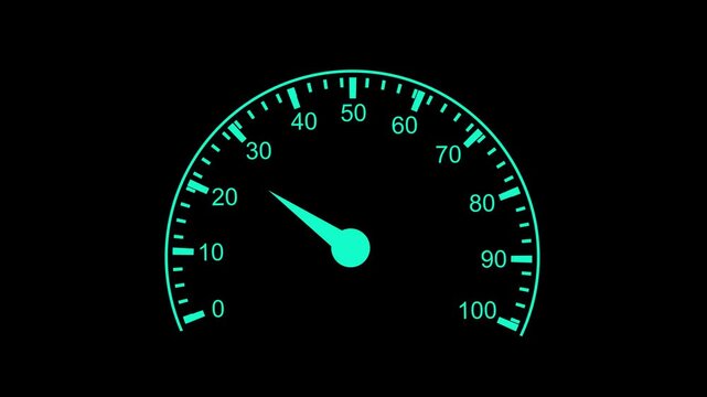 Car speedometer at high-speed animation, Circular car speedometer showing about 100 mph animated. Car speedometer dashboard. Futuristic dashboard meter animation, Digital speedometer animation. 4k