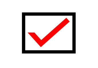 Simple red check mark inside a black outlined square checkbox, representing approval, confirmation, selection, completion, correctness, and accepted status. Clean minimal symbol suitable for websites. © Jivikasourceoflife