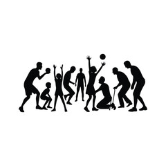 Obraz premium Silhouettes of diverse people playing sports and games together