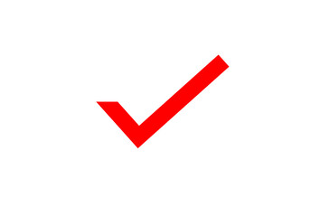Simple bold red check mark tick symbol representing approval, confirmation, success, selection, completion, correctness, and acceptance. Clean minimal design suitable for websites, applications. © Jivikasourceoflife