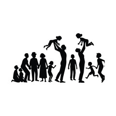 Fototapeta premium Family silhouette group playing together on a white background