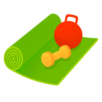 Yoga mat kettlebell and dumbbell illustration