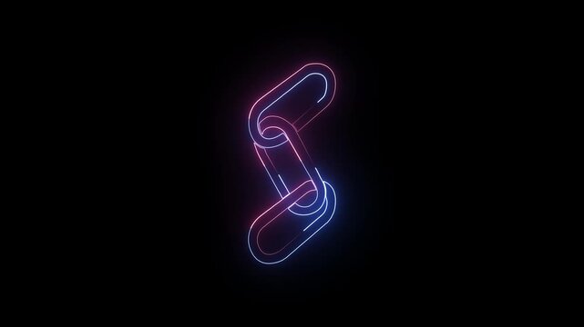 Neon line Chain link icon. Link icon, internet symbol connect button on black background. 4k animation video  