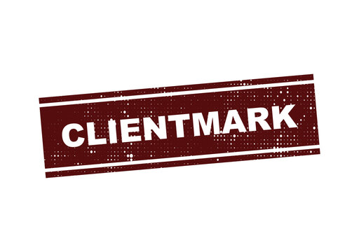 Red distressed clientmark stamp with white text illustration