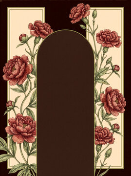 Vintage peony and carnation floral background with arch copy space