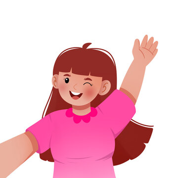 Happy Girl Winking and Waving Vector