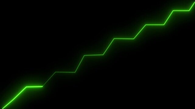 Green color neon business graph chart icon animation on black background. Success concept. Profit growing icon animation. Graphs, data and economic growth for population decline.4k video