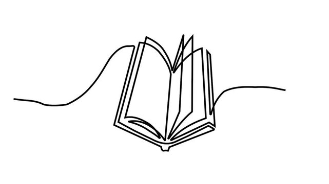 Open book with ribbon line drawn in continuous line art