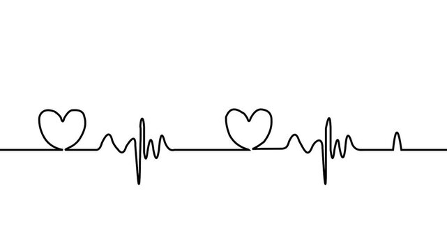 Heartbeat line with heart shapes on white background