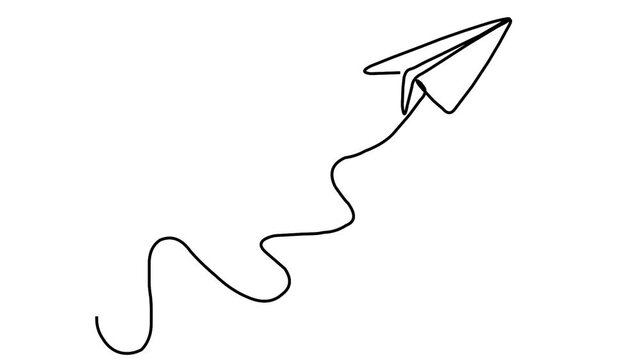 Paper airplane flying with wavy line trail on white background
