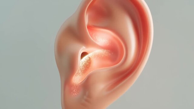 Glowing Particles Flow Into Human Ear Canal in Detailed Anatomical Visualization