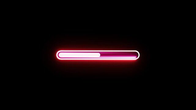 Futuristic neon progress bar with pink glow and white highlight on a black background, symbolizing loading, progress, energy, status, and U I.