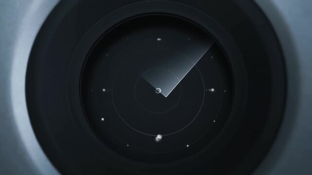 Luminous scanning sector rotates across a circular display with points in a dark interface