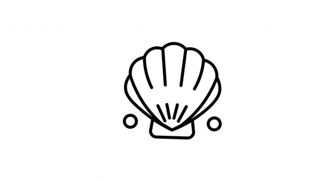 Black and white line drawing of a scallop seashell, perfect for marinethemed designs. Simple and elegant decorative icon illustration.
