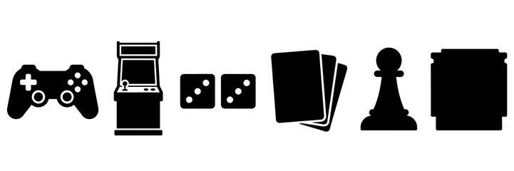 Gaming leisure icons set black silhouettes for digital entertainment app © PngBundle
