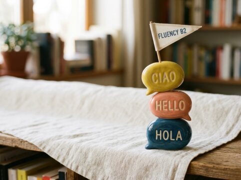 Language Fluency Concept With Greeting Bubbles on Sofa