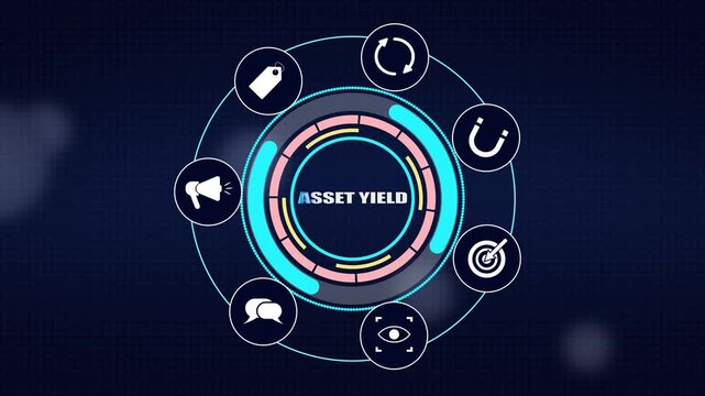 Demonstrating asset yield optimization and investment returns, an interactive technological interface with strategic business marketing icons