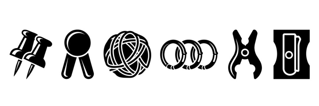 Stationery supplies and office tool icons set with black design elements