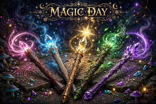 Mystic Magic Crystals and Runes on Dark Background