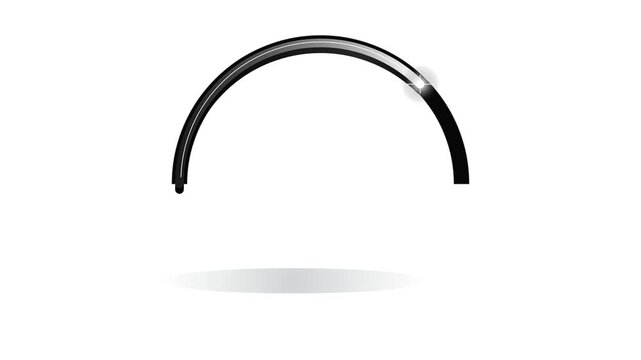 Black metallic circular arcs with light flares on white background 4K