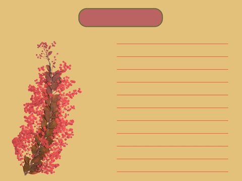 Lined note paper template with floral branch and header banner