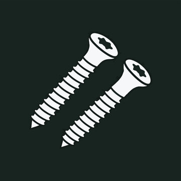 Two metal screws with torx head icon, flat vector illustration dark background