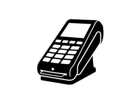 Black silhouette of credit card payment terminal for POS transactions in vector illustration machine reader