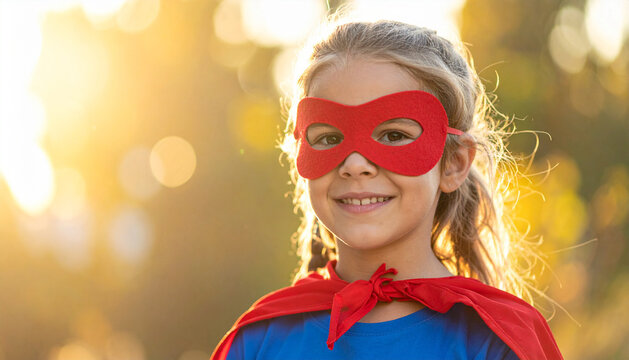 Child with bold original hero mask face painting grinning confidently in soft festive light generative AI